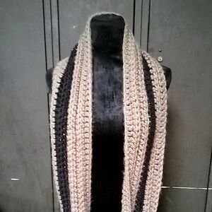 Handmade Crochet Scarf - Beige and Black
